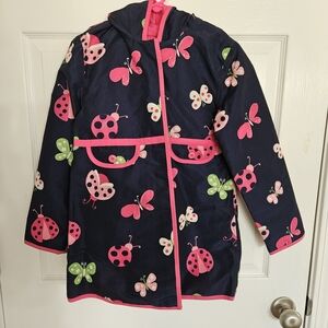 Gymboree Navy Raincoat with Pink Butterflies, Ladybugs & Green Accents